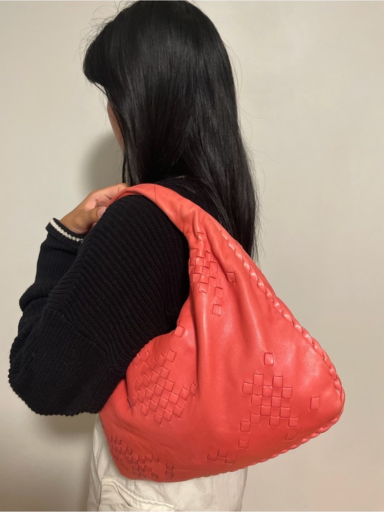 Bottega Veneta Handbags - Bottega Veneta Coral Red Woven Nappa Hobo Bag
